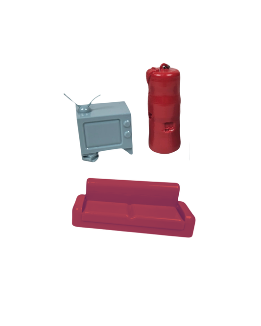 Sewer Lair Furniture Accessory Kit – Couch, TV Stand, and Punching Bag